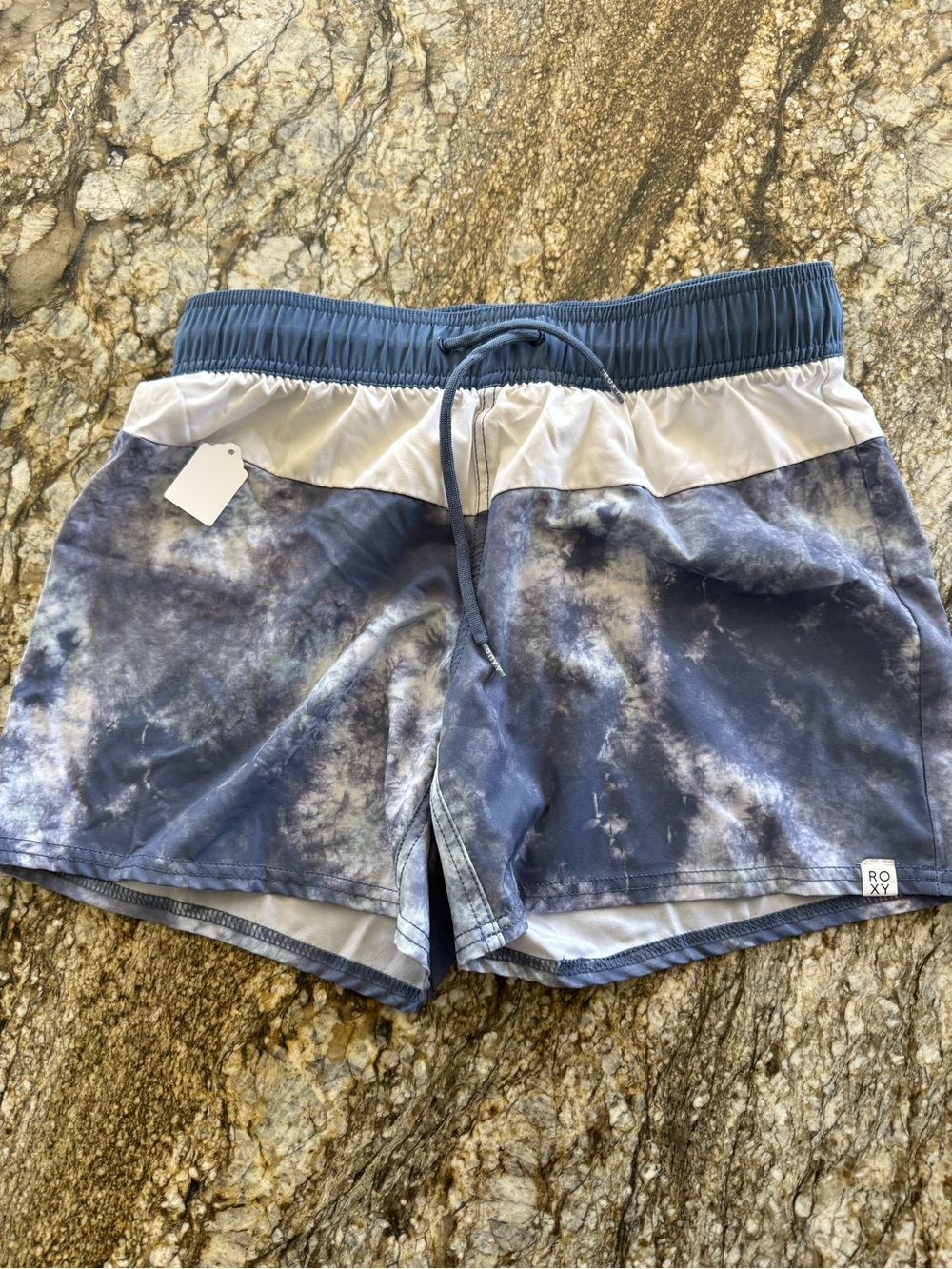 Roxy Navy and White Tie-Dye Swim Shorts